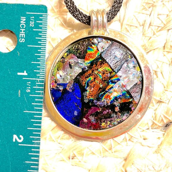 GORGEOUS Fused Dichroic Glass and Silver Pendant with Chain - Picture 3 of 4